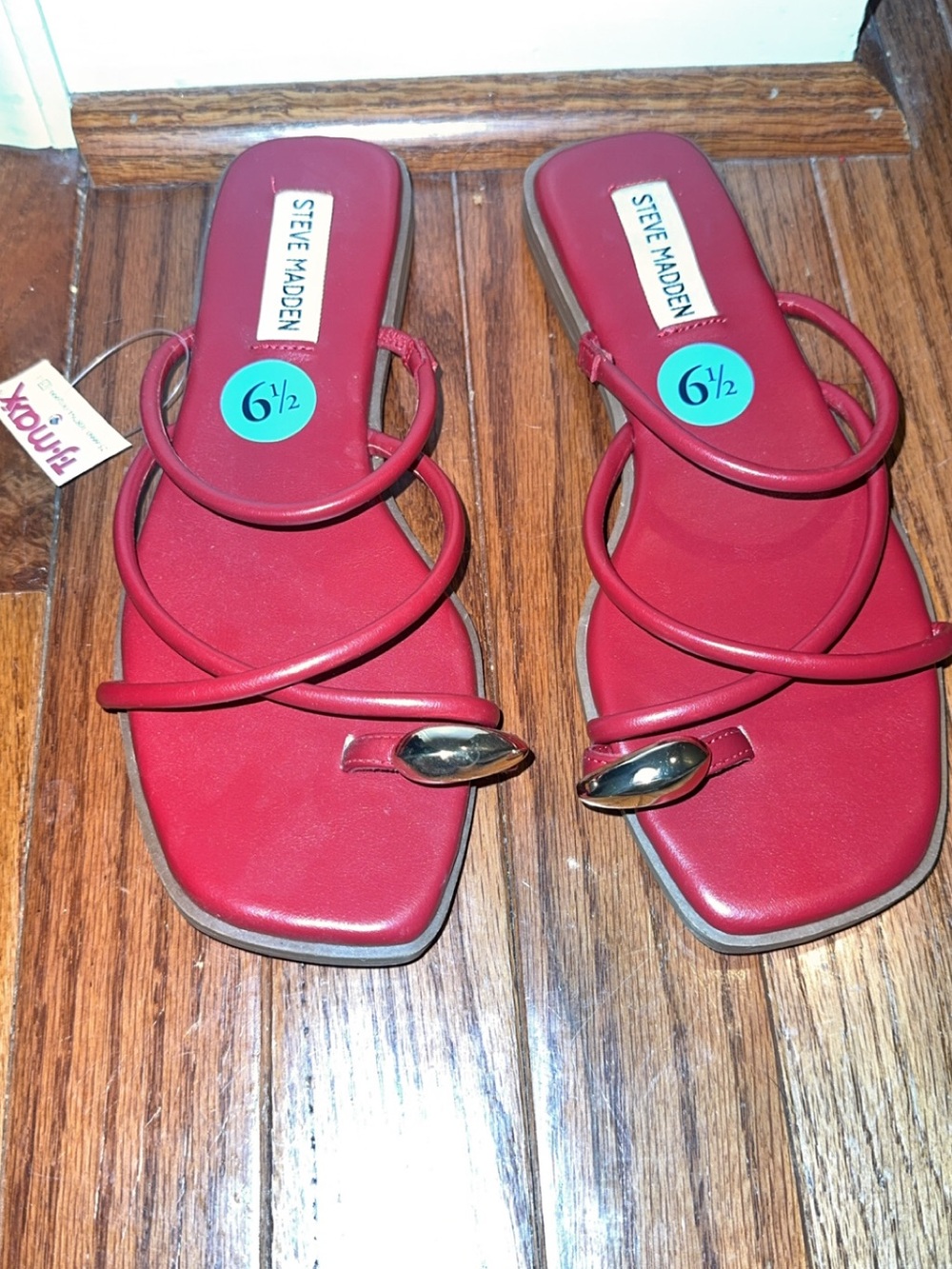 Steve Madden Red Multi-Strap Slide Sandals with Gold Accent